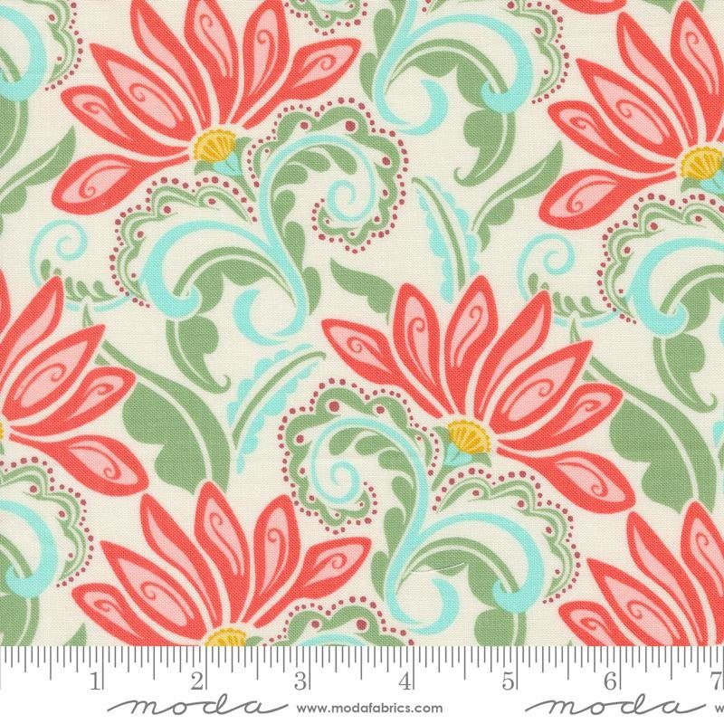Coral and aqua floral print fabric